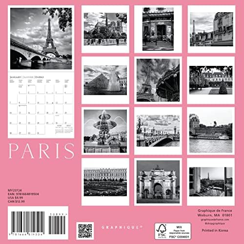 Graphique 2024 PARIS MINI WALL CALENDAR | 7 ”x 7” | נייר עבה | מארגן בית ומשרדים | רשת חודשית גדולה | 3 שפות וחגים מסומנים | דף תצוגה